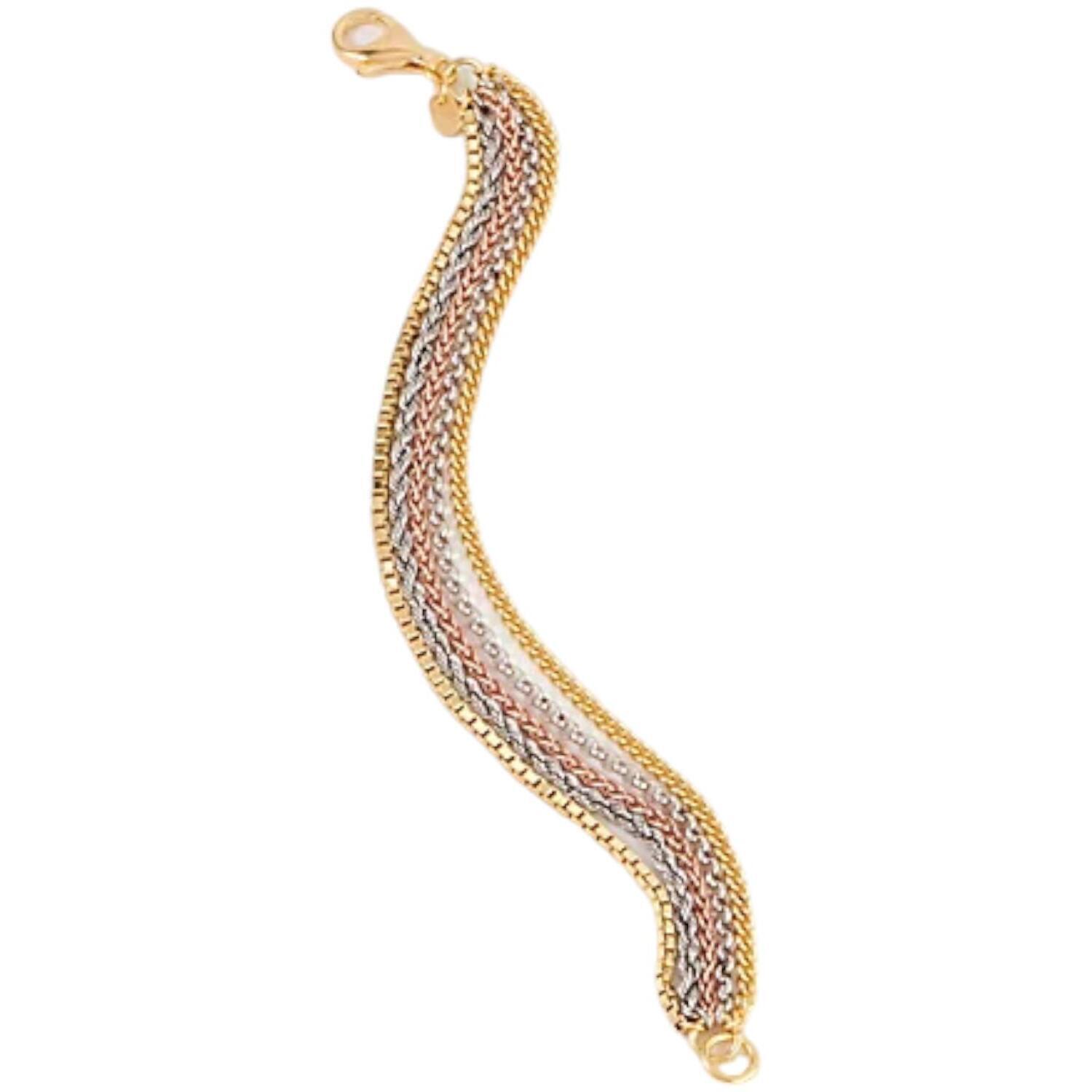 Italian Silver MultiLink Tri Color Bracelet 140g Sterling Silver